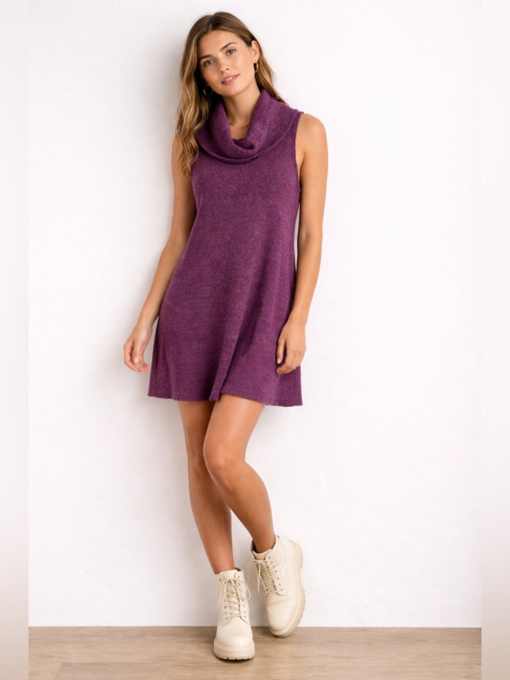American Eagle Sweater Dress Small Purple Cowl Neck Sleeveless Knit Mini